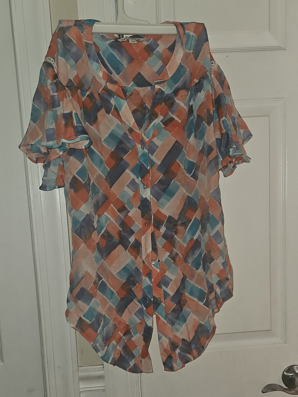 Lightweight Geometric Print Button-Front Women's Top - Multi